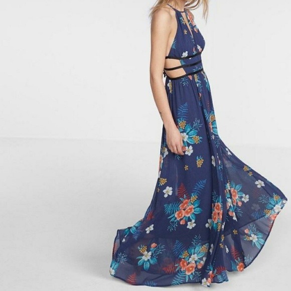 Express Dresses & Skirts - Express Floral Print Cut-Out Plunge Maxi Dress